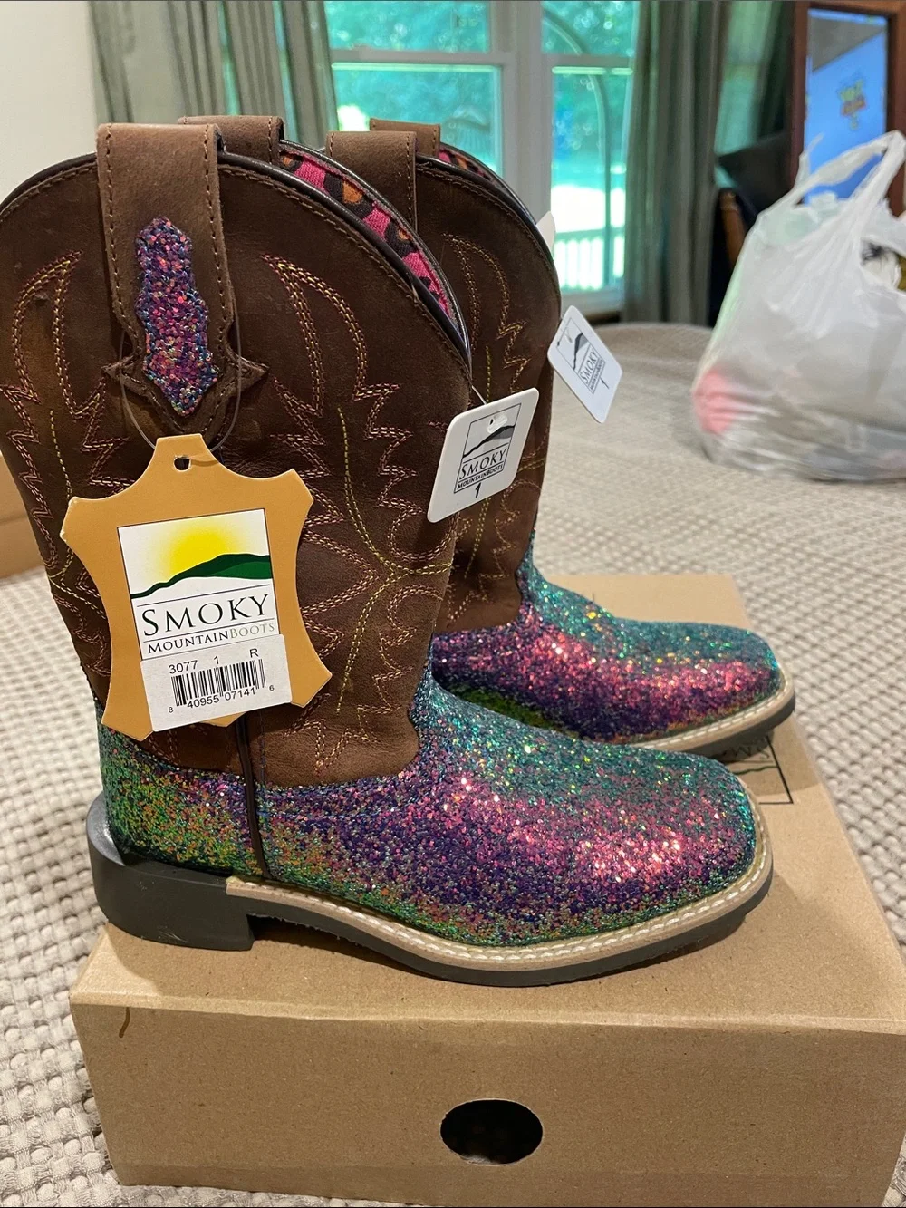 Smoky Mountain Kids' Brown Shaft Multicolor Glitter Cowboy Boots